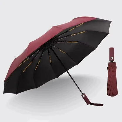 12 Bone Black Glue Fully Automatic Umbrella - Thick Durable Three-Fold UV Resistant Folding Design for Protection and Style