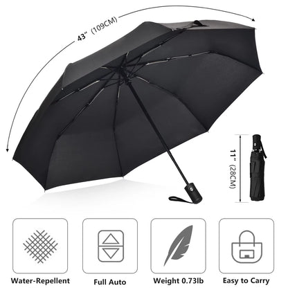 12 Bone Black Glue Fully Automatic Umbrella - Thick Durable Three-Fold UV Resistant Folding Design for Protection and Style