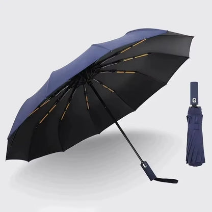 12 Bone Black Glue Fully Automatic Umbrella - Thick Durable Three-Fold UV Resistant Folding Design for Protection and Style