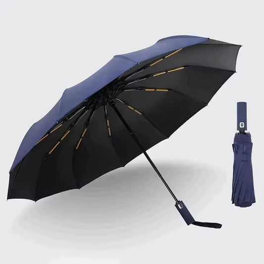12 Bone Black Glue Fully Automatic Umbrella - Thick Durable Three-Fold UV Resistant Folding Design for Protection and Style